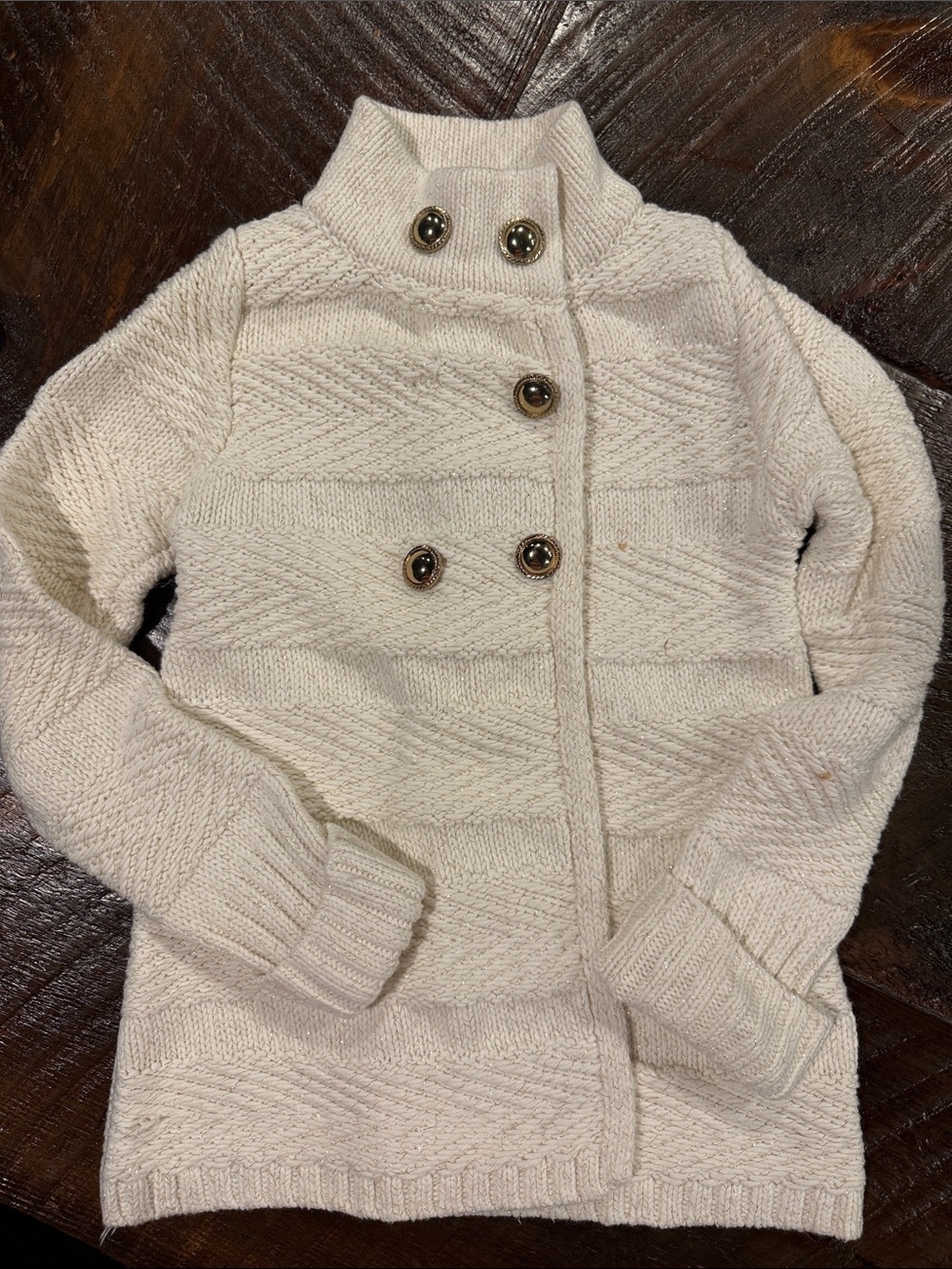 Max Studio Cream Double-Breasted Knit Turtleneck Sweater
